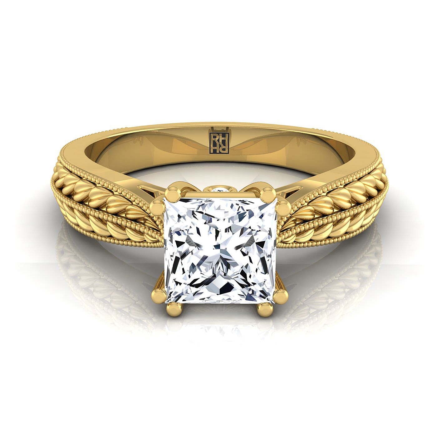 Antique Wheat Bead Solitaire Princess, in 18K Yellow Gold | RockHer