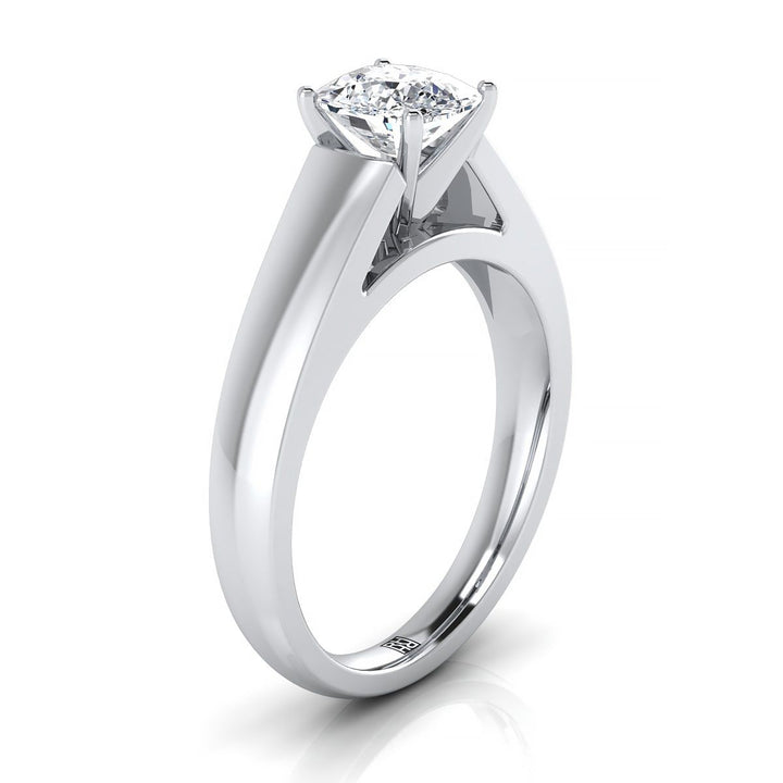 High Polish Tapered Signet Solitaire Cushion, in Platinum, prong setting – side profile | RockHer