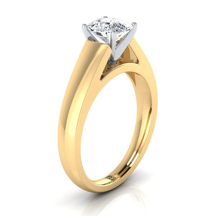 High Polish Tapered Signet Solitaire Cushion, in 18K Yellow Gold – side profile | RockHer