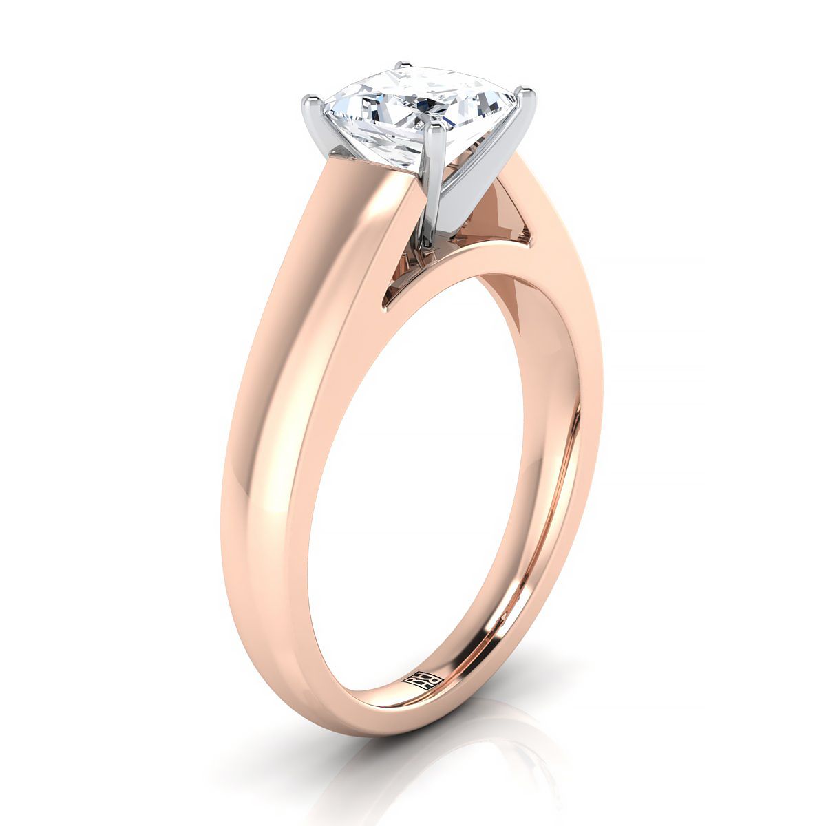 High Polish Tapered Signet Solitaire Princess, in 14K Rose Gold, prong setting – side profile | RockHer