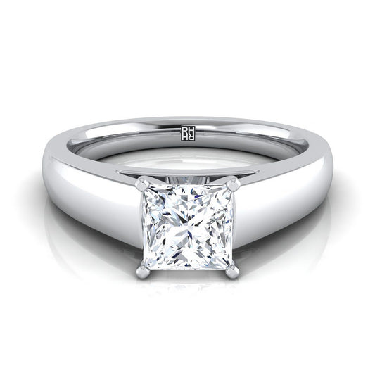 High Polish Tapered Signet Solitaire Princess, in 18K White Gold | RockHer
