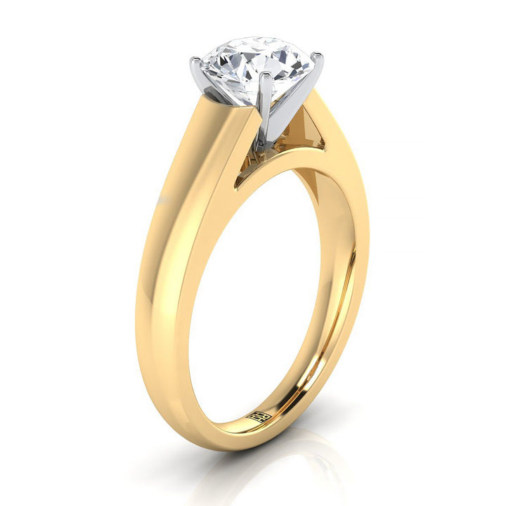 Round Brilliant, High Polish Tapered Signet Solitaire, in 18K Yellow Gold – side profile | RockHer