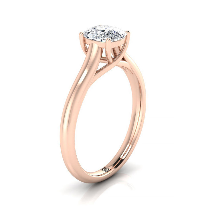 Classic Comfort Fit Rounded Solitaire Cushion, in 14K Rose Gold, prong setting – side profile | RockHer