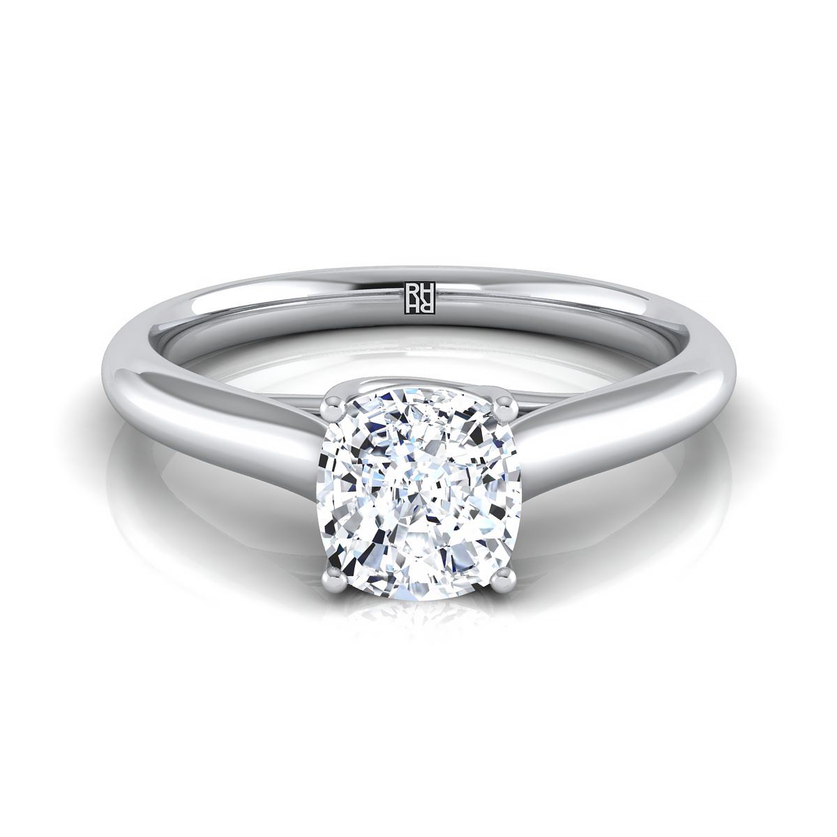 Classic Comfort Fit Rounded Solitaire Cushion, in 18K White Gold | RockHer