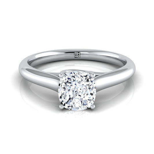 Classic Comfort Fit Rounded Solitaire Cushion, in 18K White Gold | RockHer