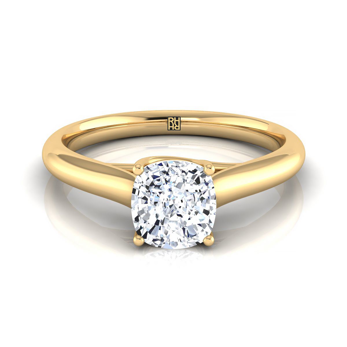 Classic Comfort Fit Rounded Solitaire Cushion, in 18K Yellow Gold | RockHer