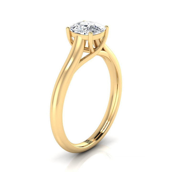 Classic Comfort Fit Rounded Solitaire Cushion, in 18K Yellow Gold – side profile | RockHer