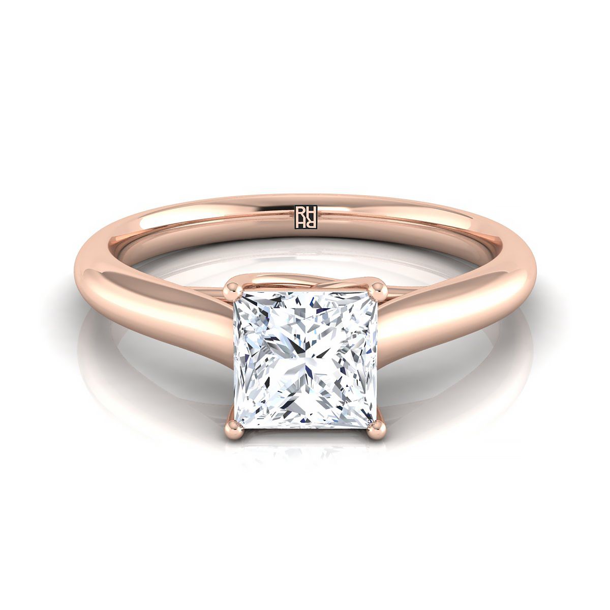 Classic Comfort Fit Rounded Solitaire Princess, in 14K Rose Gold, prong setting | RockHer