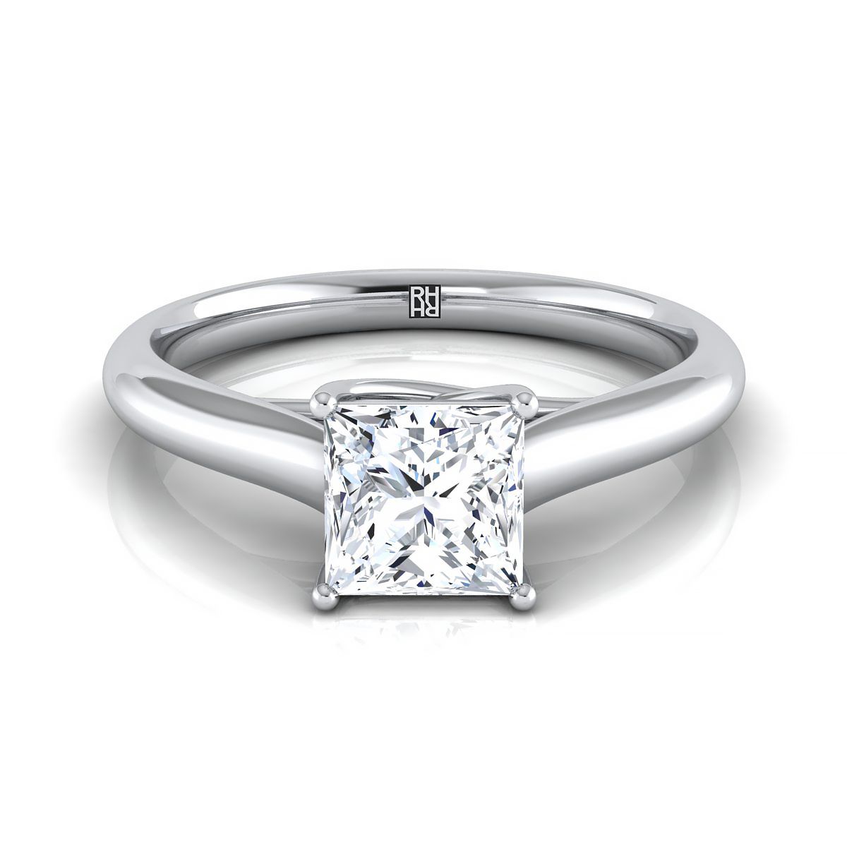 Classic Comfort Fit Rounded Solitaire Princess, in 18K White Gold | RockHer