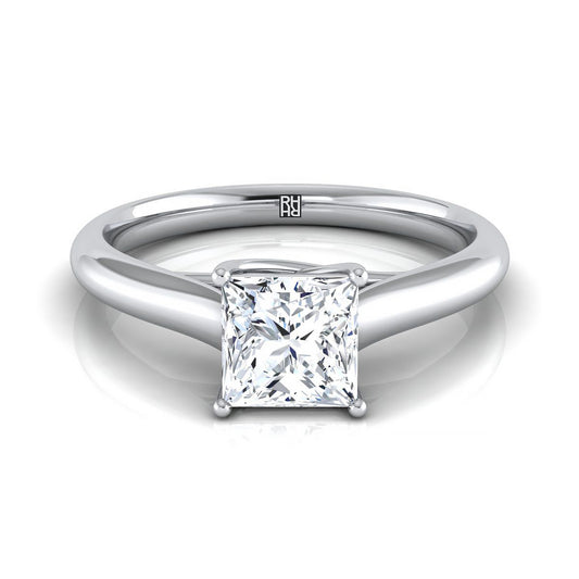 Classic Comfort Fit Rounded Solitaire Princess, in 18K White Gold | RockHer