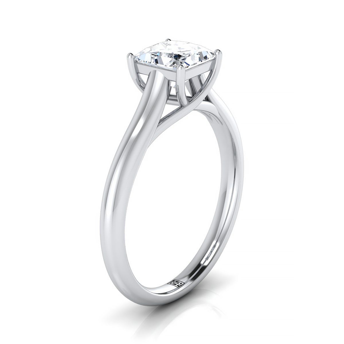 Classic Comfort Fit Rounded Solitaire Princess, in Platinum, prong setting – side profile | RockHer