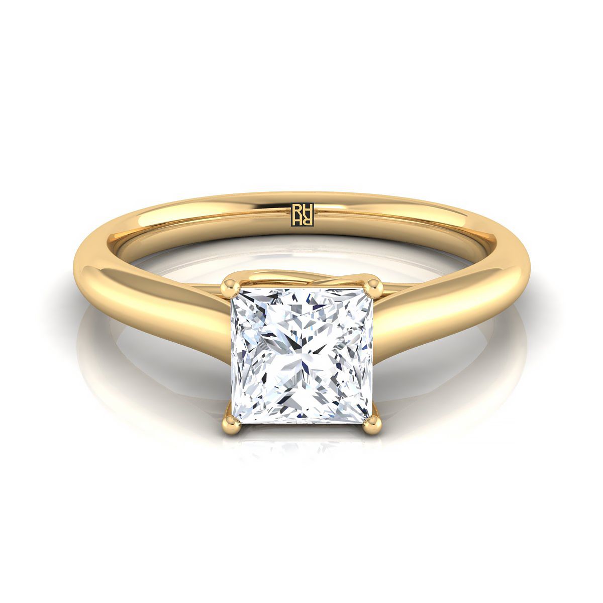 Classic Comfort Fit Rounded Solitaire Princess, in 18K Yellow Gold | RockHer