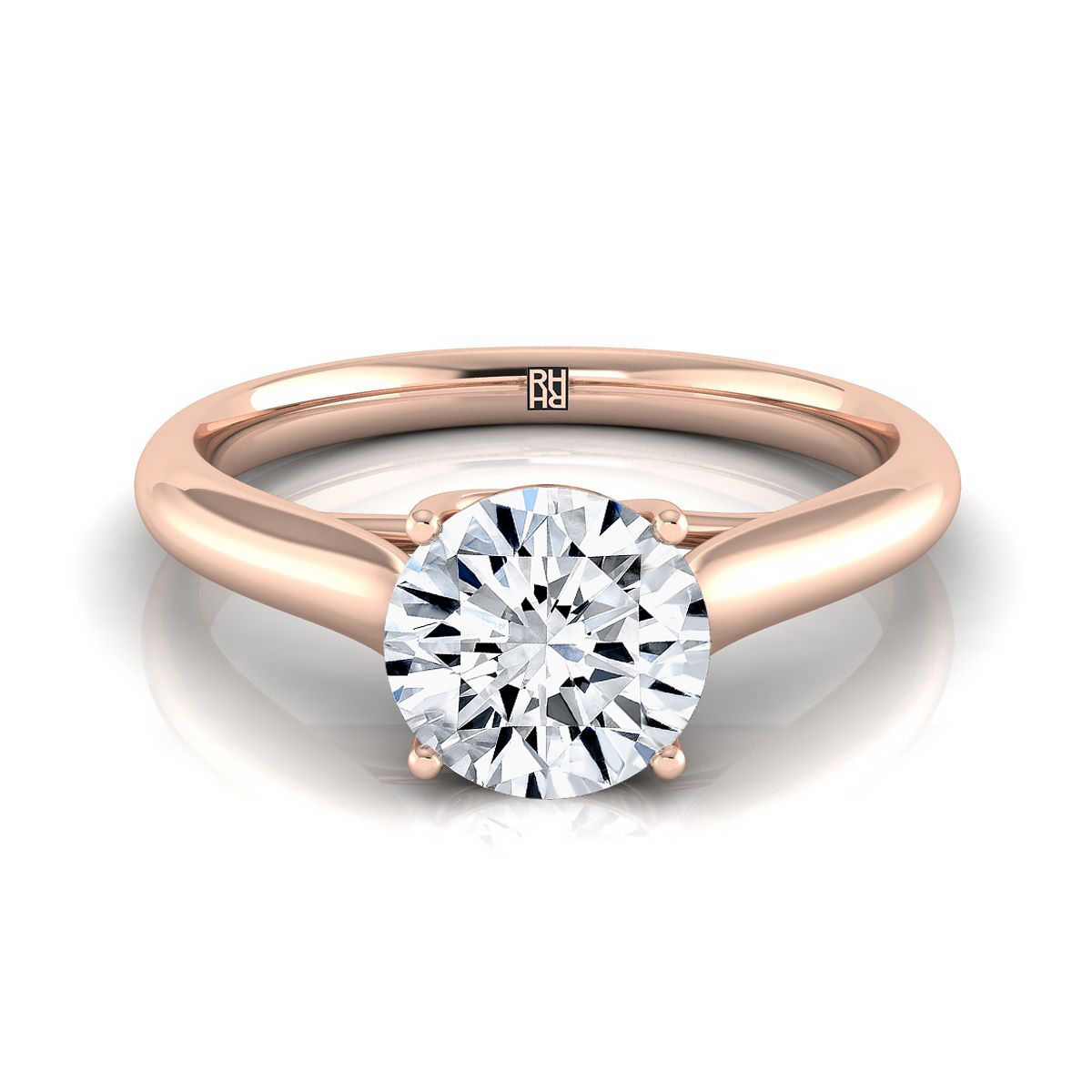 14K Rose Gold Round Brilliant Rounded Classic Comfort Fit Solitaire Ring