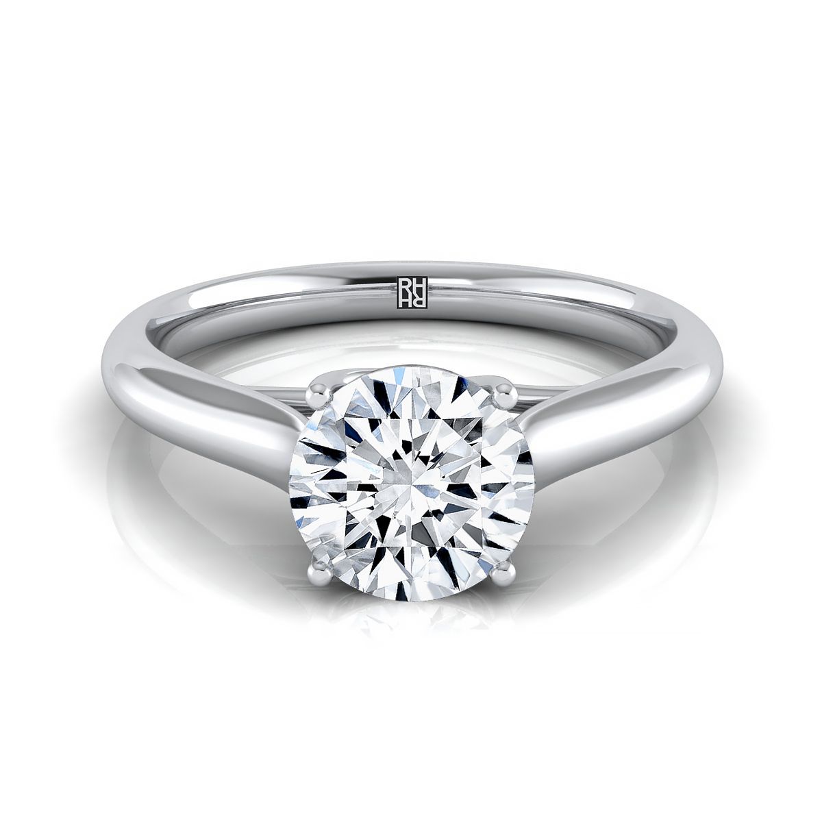 14K White Gold Round Brilliant Rounded Classic Comfort Fit Solitaire Ring