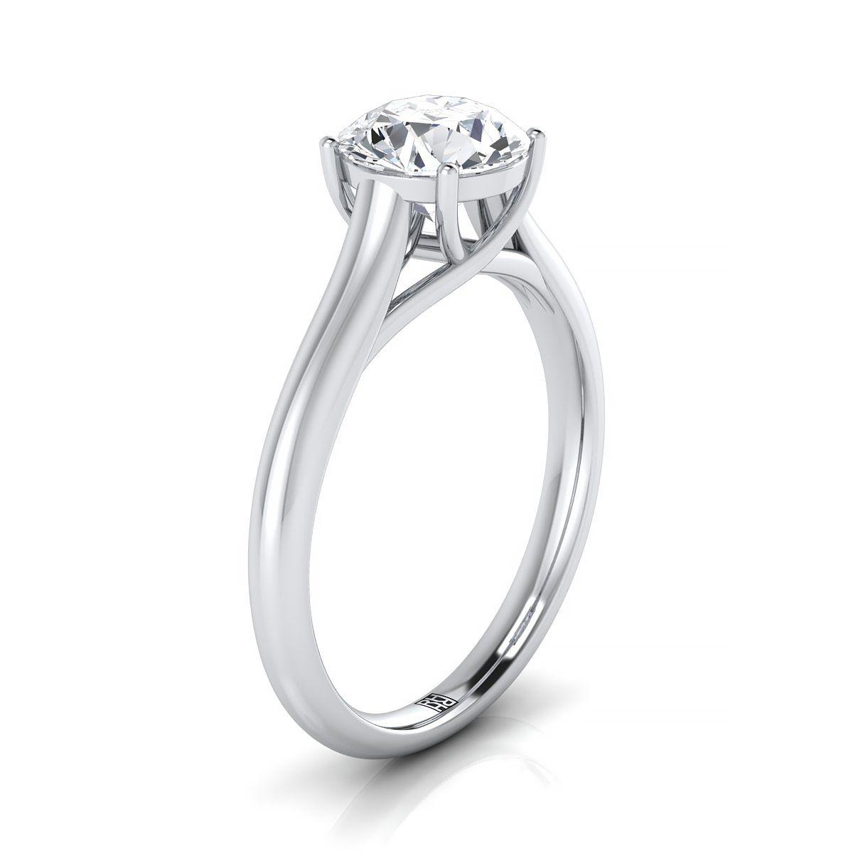 Round Brilliant, Classic Comfort Fit Rounded Solitaire, in 18K White Gold – side profile | RockHer