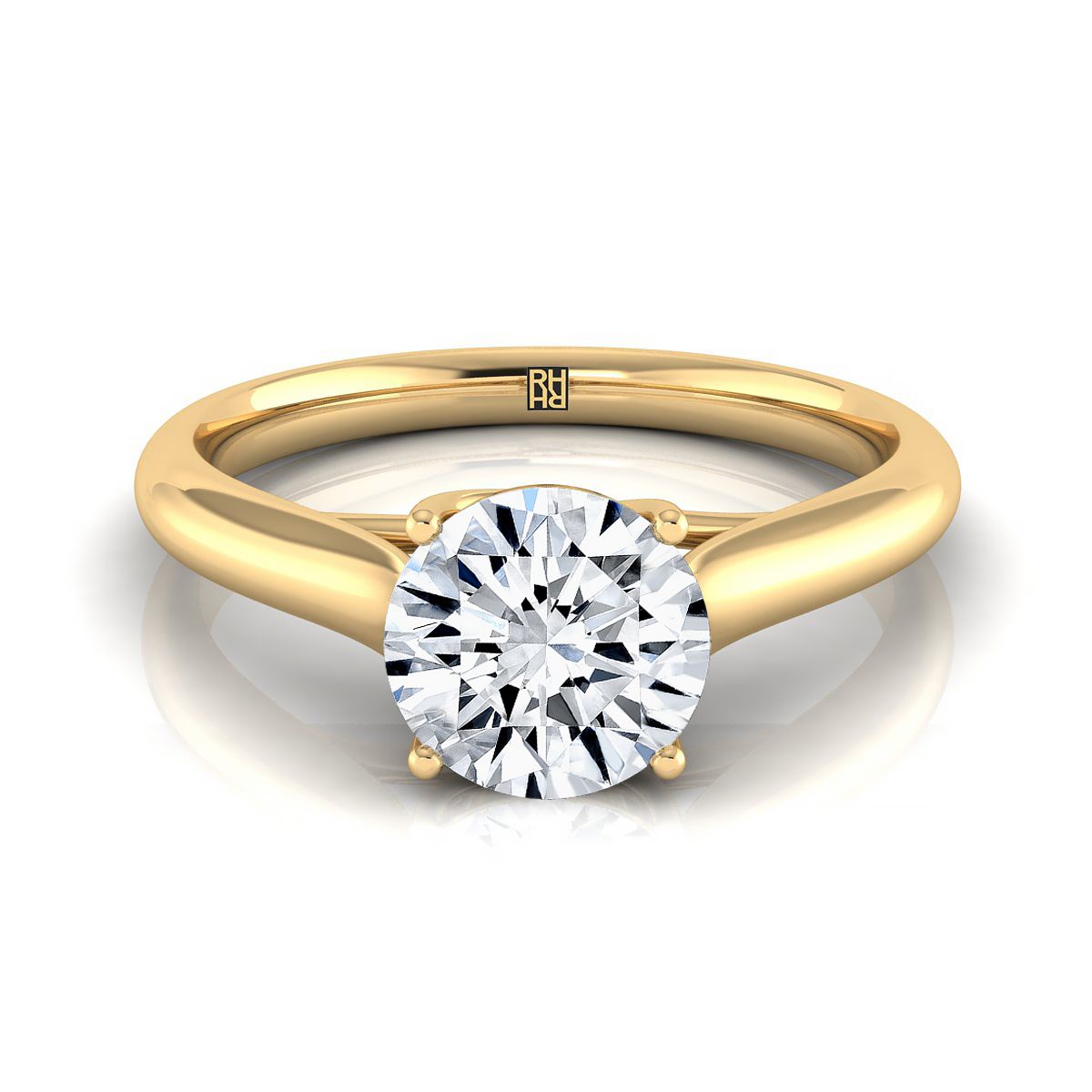 Round Brilliant, Classic Comfort Fit Rounded Solitaire, in 18K Yellow Gold | RockHer
