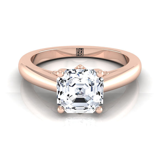 แหวนหมั้นแบบโซลิแทร์ทองคำชมพู 14K แบบ Asscher Cut พร้อมการออกแบบ Scroll Gallery และความสบายในการสวมใส่