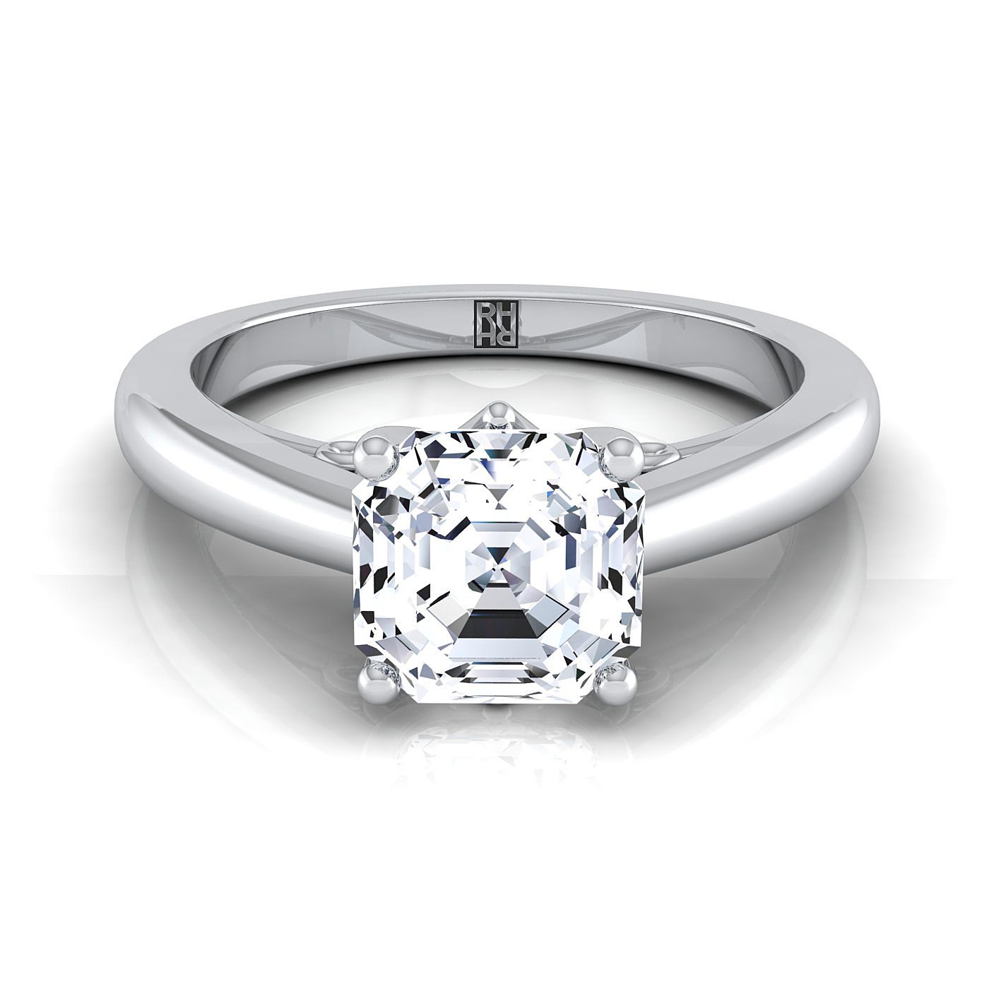 Scroll Gallery Comfort Fit Solitaire Asscher, in 18K White Gold | RockHer