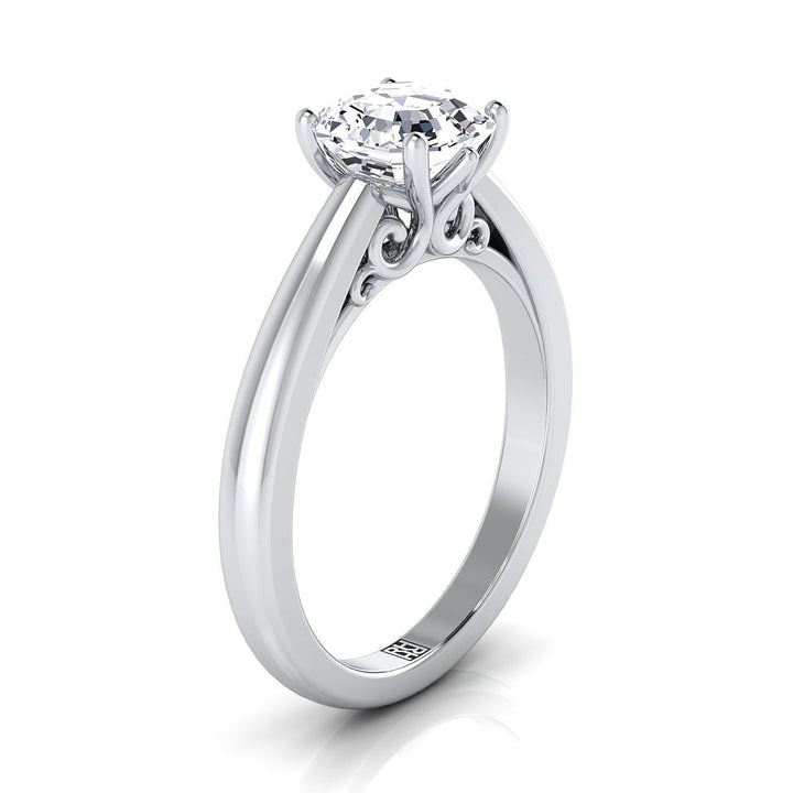 Scroll Gallery Comfort Fit Solitaire Asscher, in 18K White Gold – side profile | RockHer