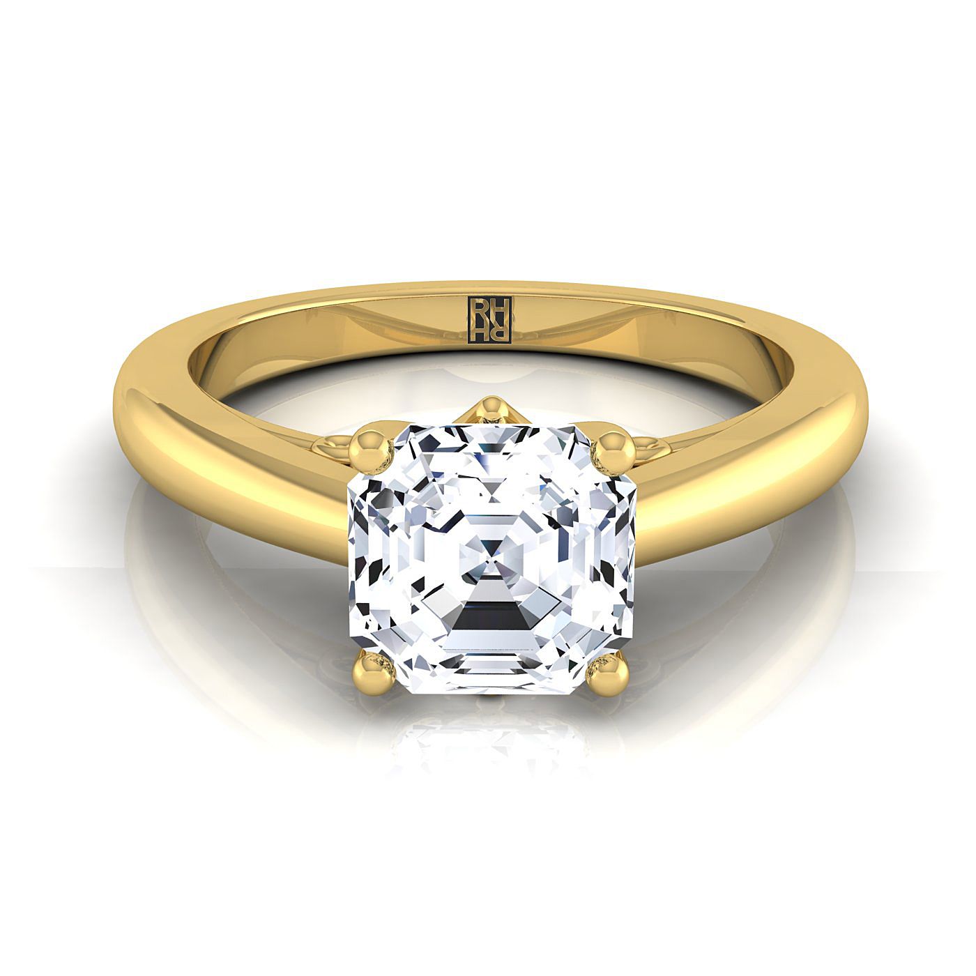 Scroll Gallery Comfort Fit Solitaire Asscher, in 18K Yellow Gold | RockHer