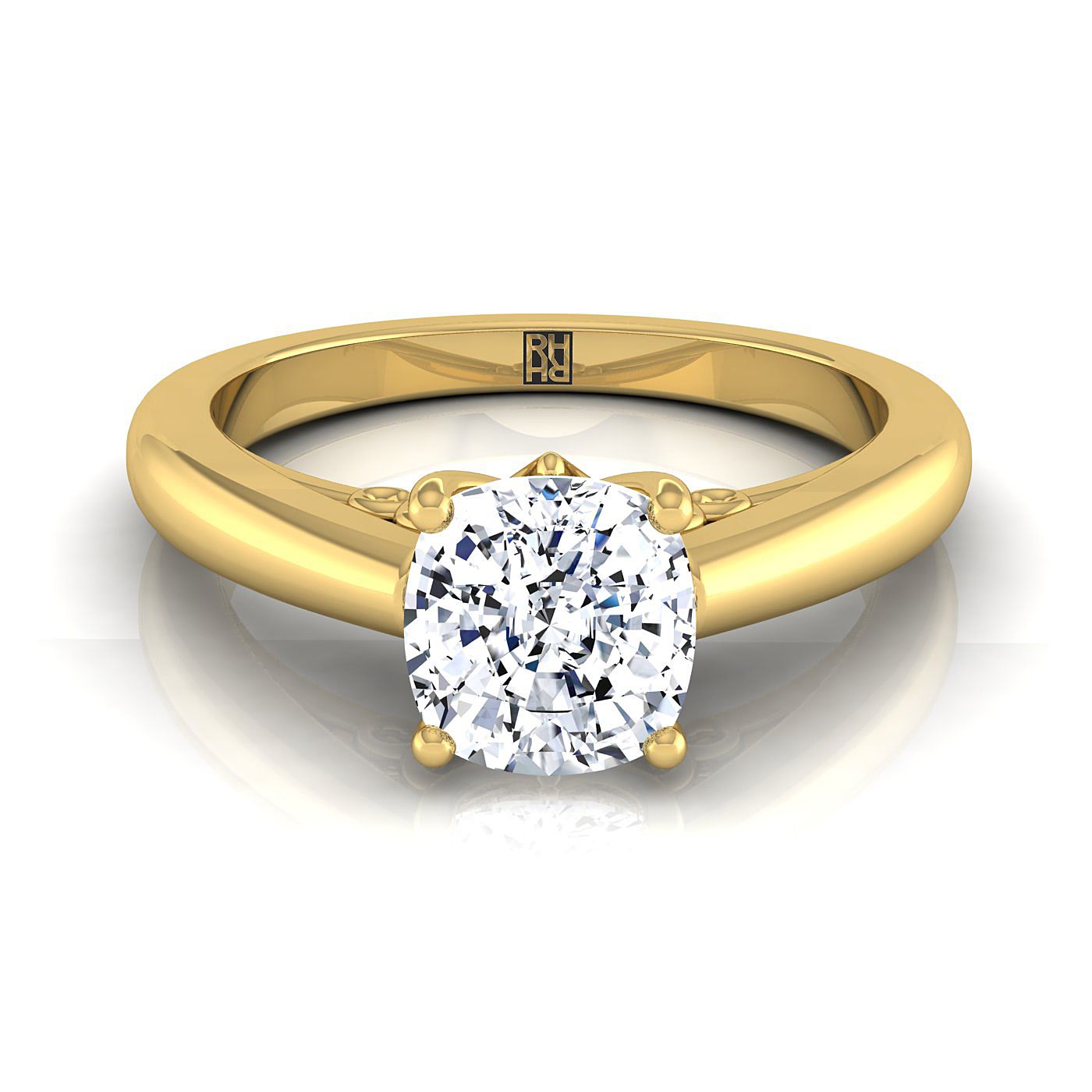 แหวนหมั้นเดี่ยวแบบสบายมือ ดีไซน์แกลเลอรีสกรอลล์ทรงหมอน ทองคำเหลือง 14K