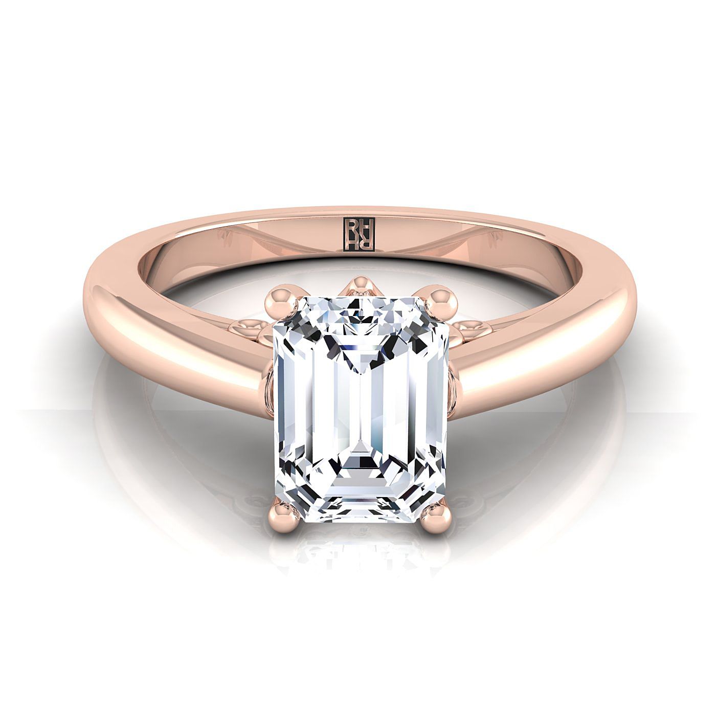 European Cut, Scroll Gallery Comfort Fit Solitaire Emerald, in 14K Rose Gold | RockHer