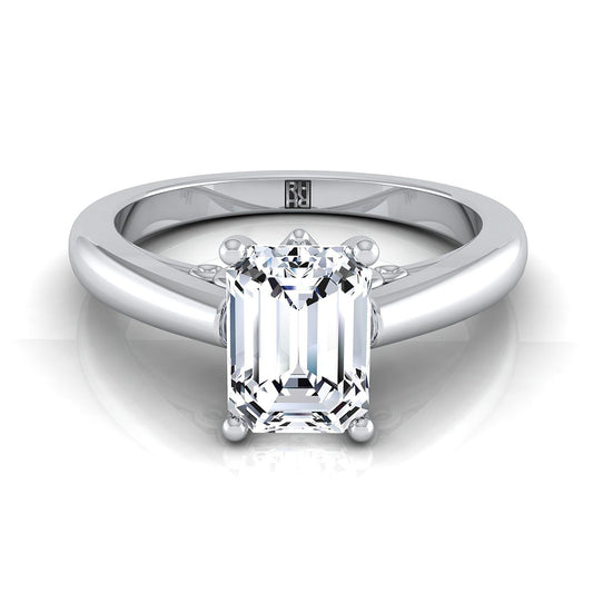 European Cut, Scroll Gallery Comfort Fit Solitaire Emerald, in 18K White Gold | RockHer