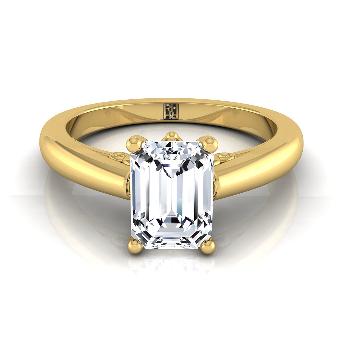 European Cut, Scroll Gallery Comfort Fit Solitaire Emerald, in 18K Yellow Gold | RockHer
