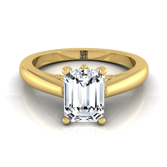 European Cut, Scroll Gallery Comfort Fit Solitaire Emerald, in 18K Yellow Gold | RockHer