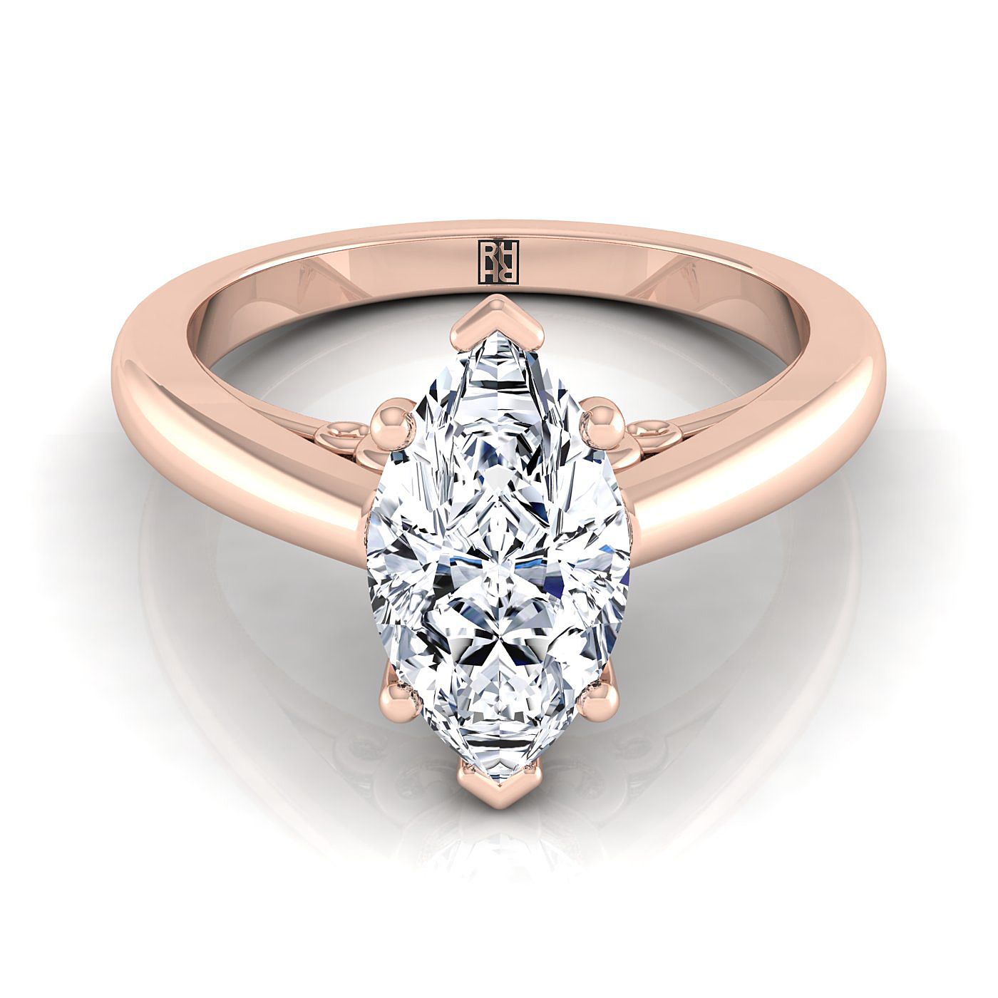 Scroll Gallery Comfort Fit Solitaire Marquise, in 14K Rose Gold | RockHer