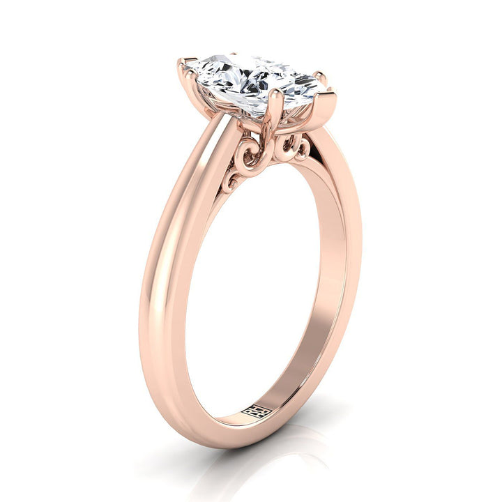 Scroll Gallery Comfort Fit Solitaire Marquise, in 14K Rose Gold – side profile | RockHer