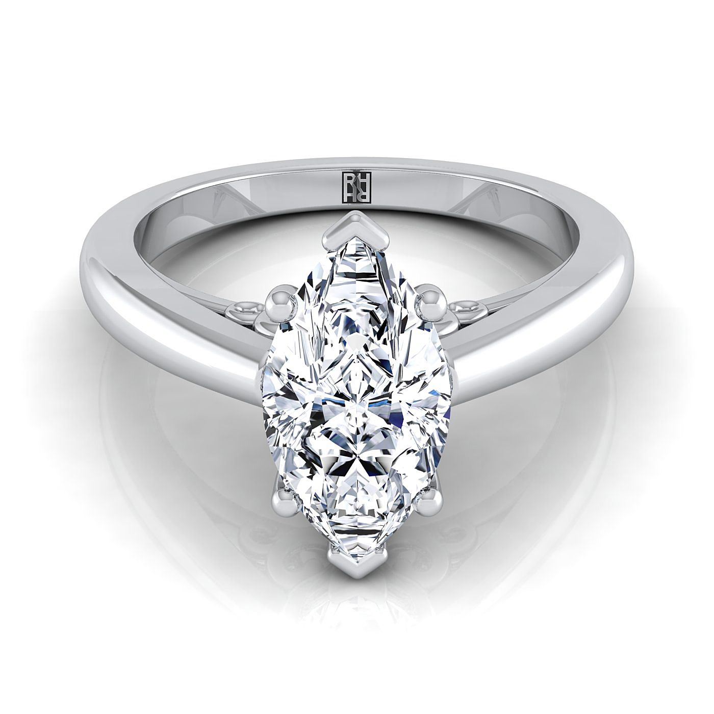 Scroll Gallery Comfort Fit Solitaire Marquise, in Platinum | RockHer