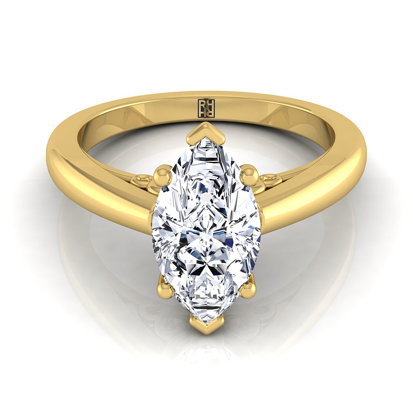 Scroll Gallery Comfort Fit Solitaire Marquise, in 18K Yellow Gold | RockHer