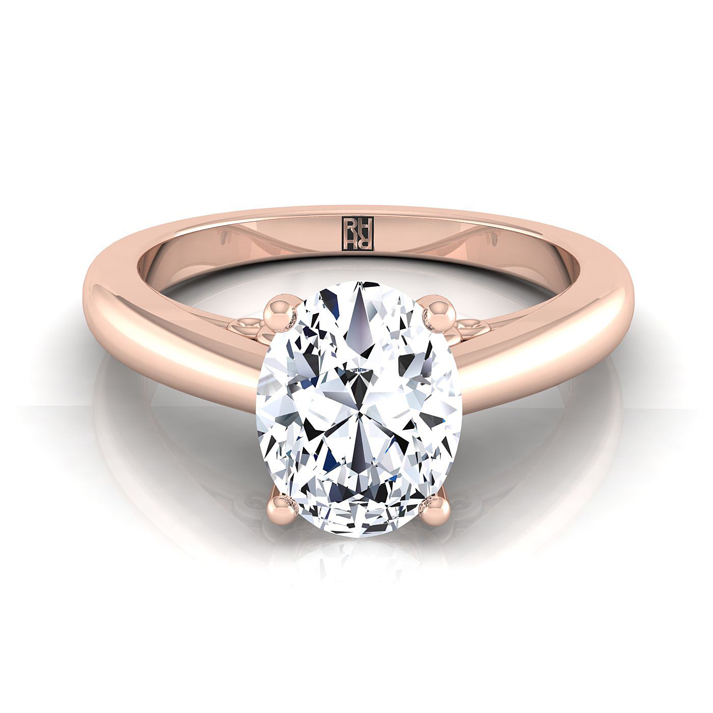 Scroll Gallery Comfort Fit Solitaire Oval, in 14K Rose Gold | RockHer