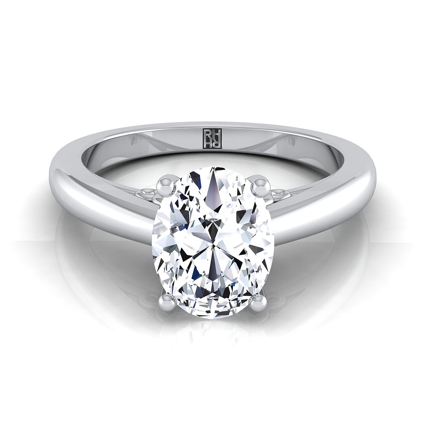 Scroll Gallery Comfort Fit Solitaire Oval, in Platinum | RockHer