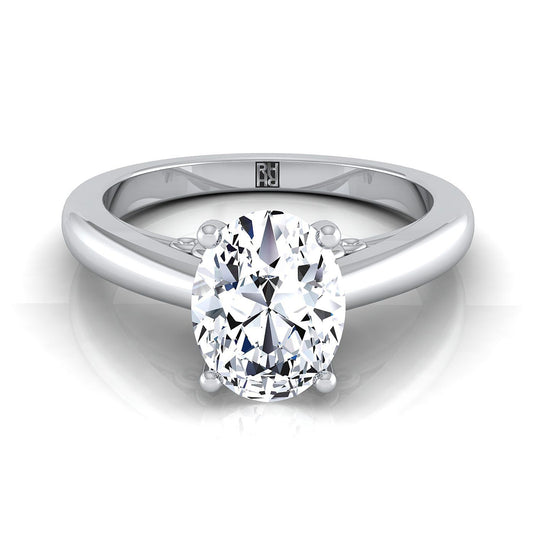 Scroll Gallery Comfort Fit Solitaire Oval, in 18K White Gold | RockHer