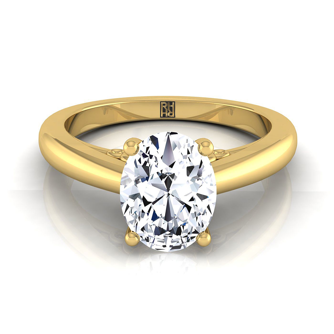 Scroll Gallery Comfort Fit Solitaire Oval, in 18K Yellow Gold | RockHer