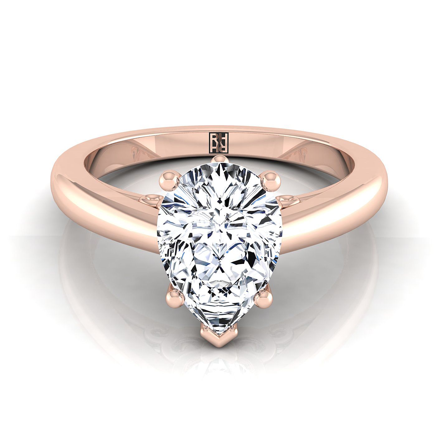 Scroll Gallery Comfort Fit Solitaire Pear Shape, in 14K Rose Gold, prong setting | RockHer
