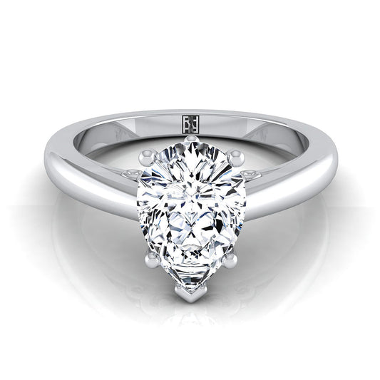 Scroll Gallery Comfort Fit Solitaire Pear Shape, in Platinum, prong setting | RockHer
