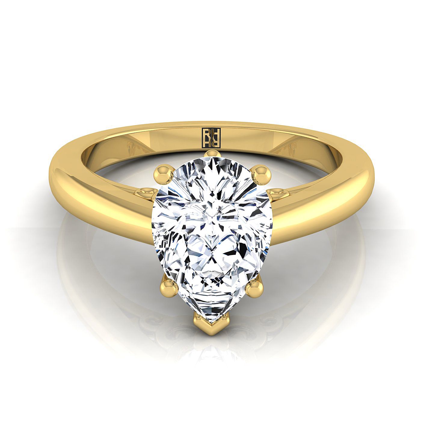 Scroll Gallery Comfort Fit Solitaire Pear Shape, in 18K Yellow Gold | RockHer