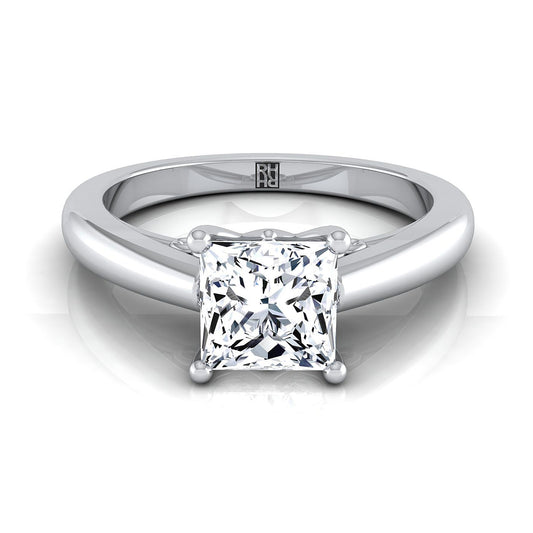 14K White Gold Princess Cut Scroll Gallery Comfort Fit Solitaire Engagement Ring