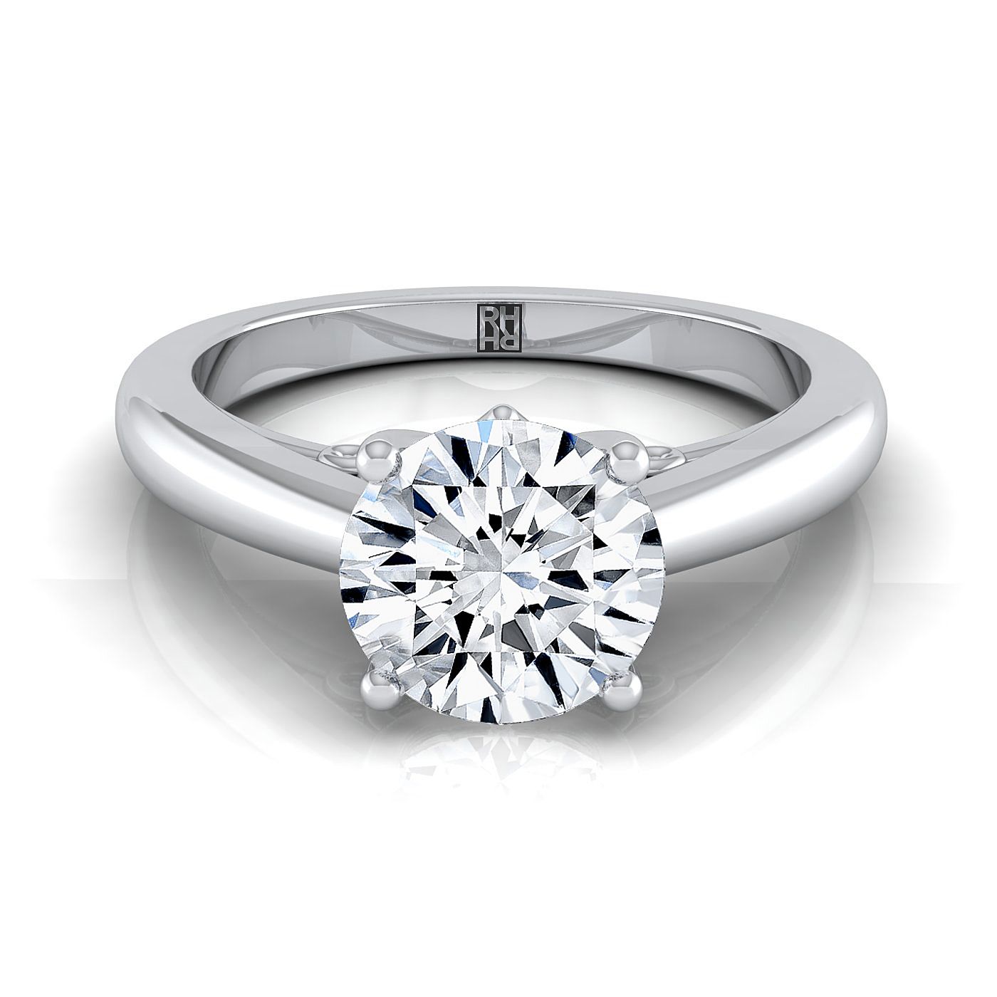 Round Brilliant, Scroll Gallery Comfort Fit Solitaire, in Platinum | RockHer