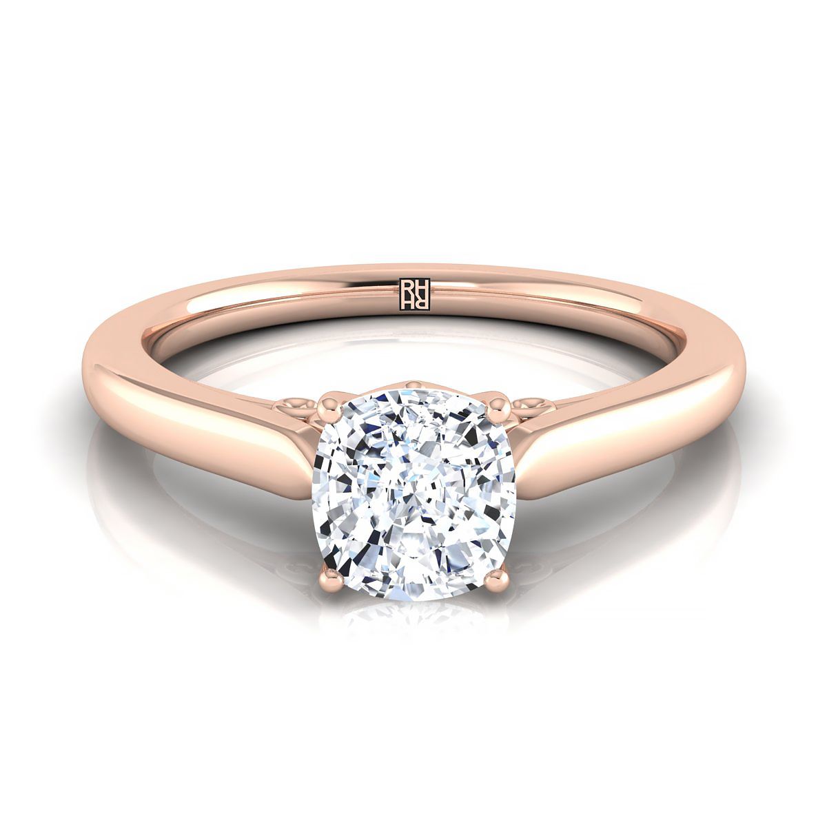 Scroll Gallery Solitaire Cushion, in 14K Rose Gold, prong setting | RockHer