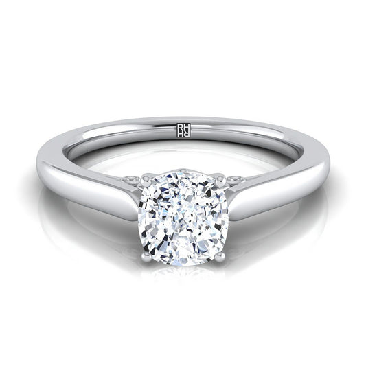 Scroll Gallery Solitaire Cushion, in 18K White Gold | RockHer