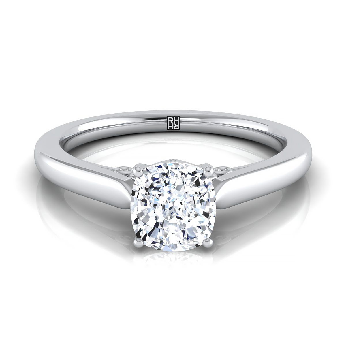 Scroll Gallery Solitaire Cushion, in Platinum | RockHer