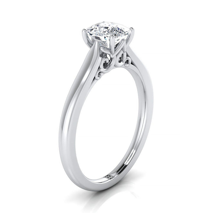 Scroll Gallery Solitaire Cushion, in 18K White Gold – side profile | RockHer