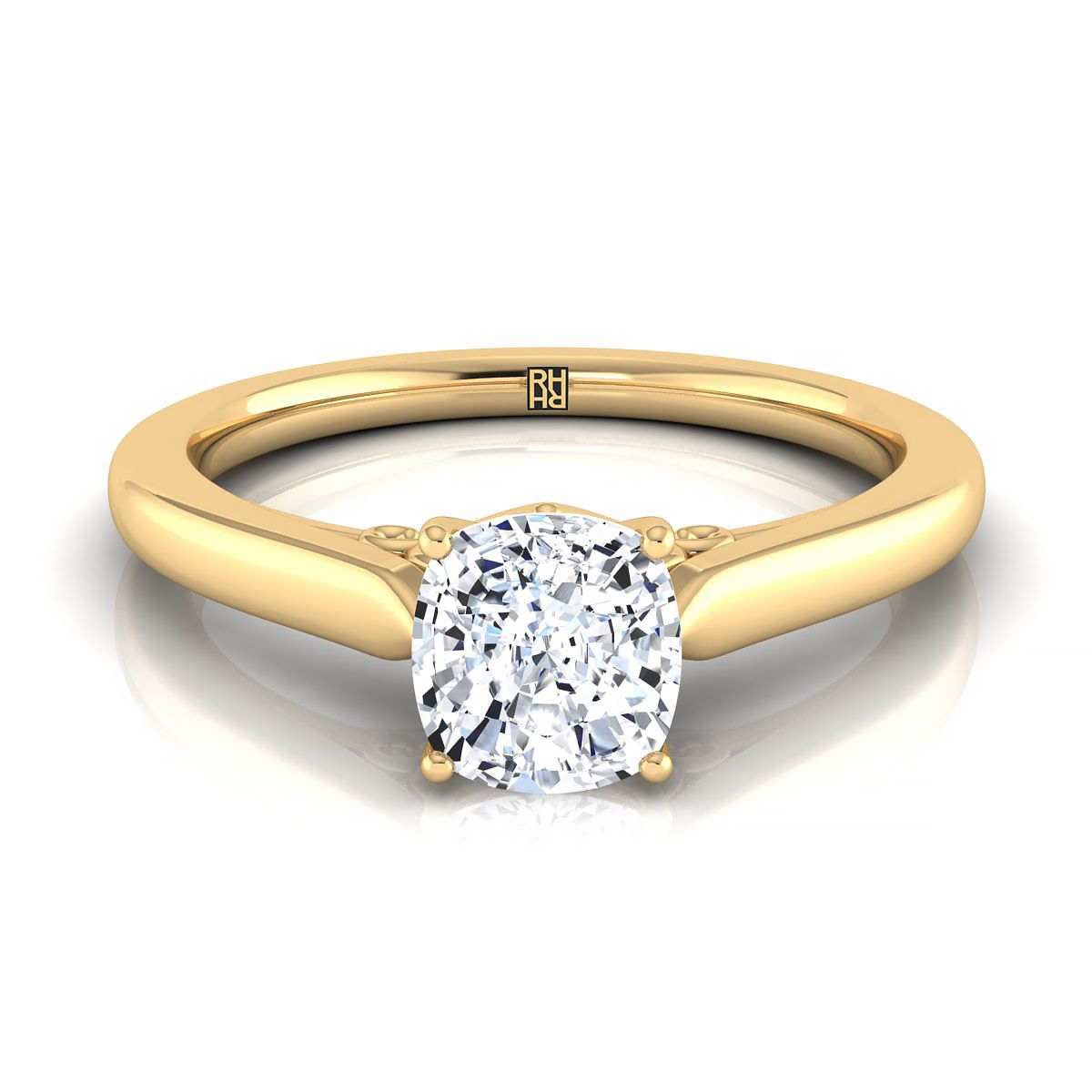 Scroll Gallery Solitaire Cushion, in 18K Yellow Gold | RockHer