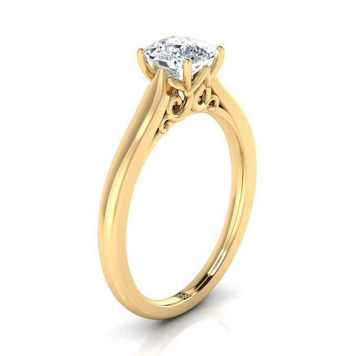 Scroll Gallery Solitaire Cushion, in 18K Yellow Gold – side profile | RockHer