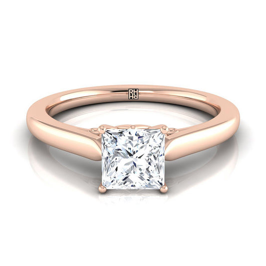 Scroll Gallery Solitaire Princess, in 14K Rose Gold, prong setting | RockHer