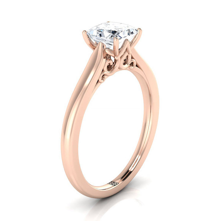 Scroll Gallery Solitaire Princess, in 14K Rose Gold, prong setting – side profile | RockHer